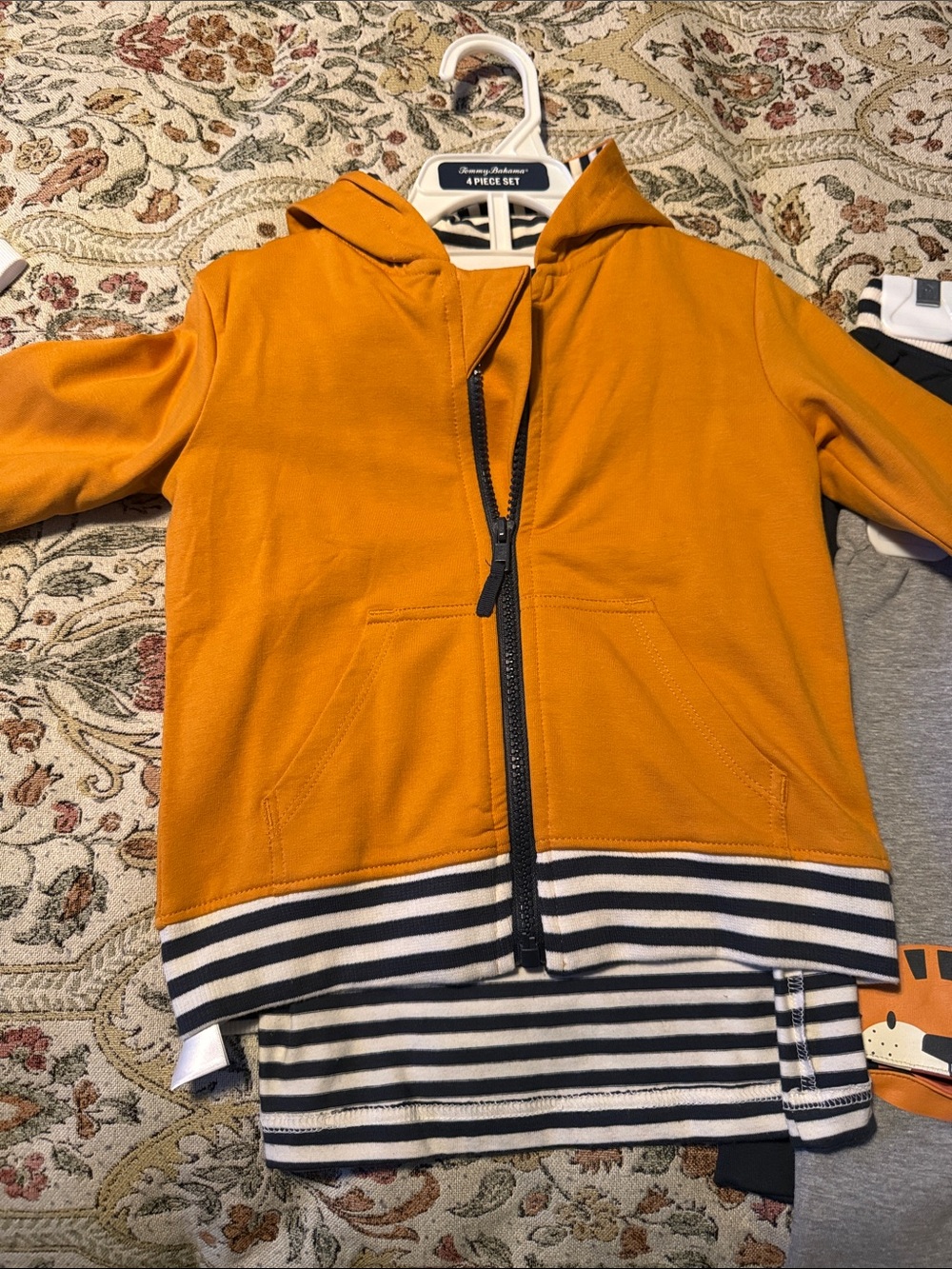 Tommy Bahama Orange Hooded Zip Jacket with Navy & White Striped Trim - Kids